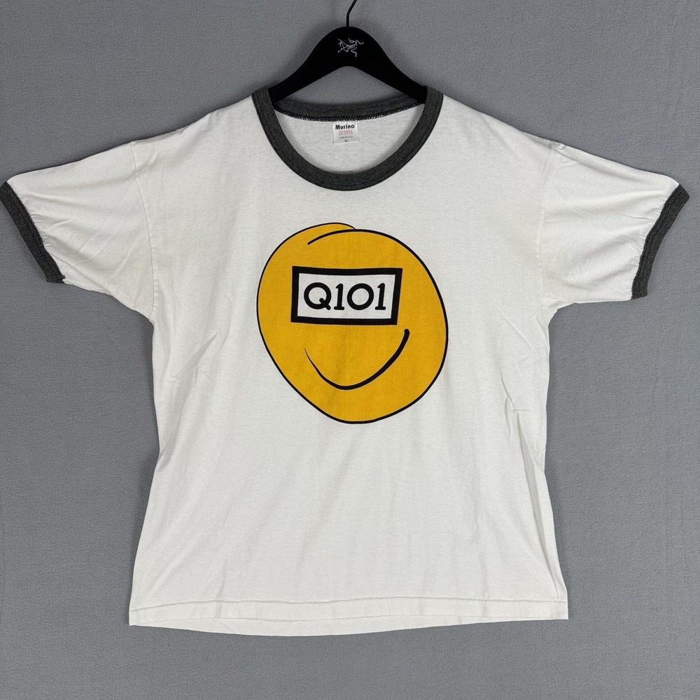 Vintage Q101 Chicagos Alternative Radio Music Ringer T-Shirt Mens XL 90s USA